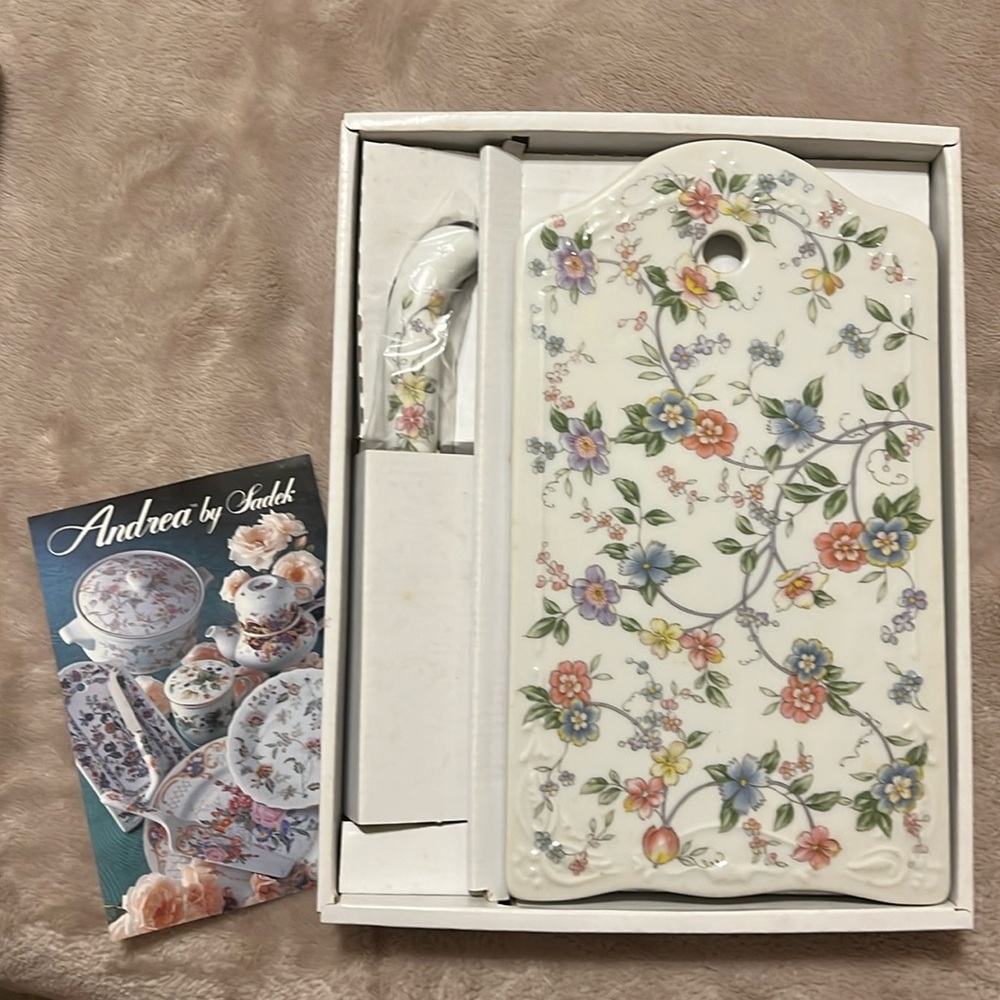 NEW 1990s Andrea by Sadek Porcelain Cheese Plate With Knife